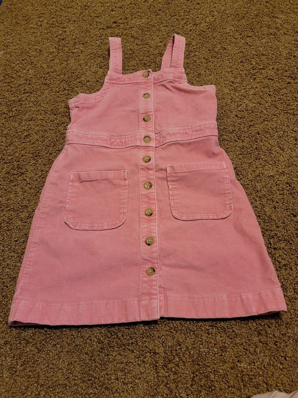 Pink Corduroy Button-Front Kids Jumper Dress